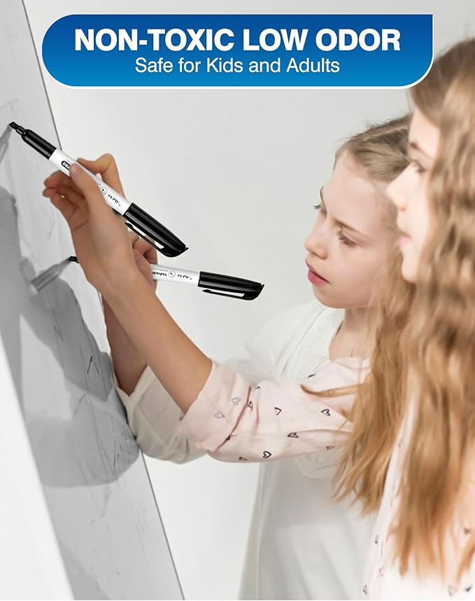 SFAIH Dry Erase Markers Chisel Tip Bulk, 144 Pack Black White Board Markers, Versatile Lines, Low Odor, 1s Quickly Dry, Perfect for School Supplies and Office