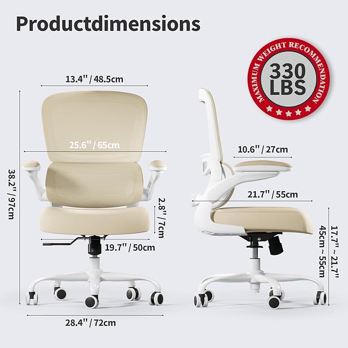 TRALT Office Chair Ergonomic Desk Chair, 330 LBS Home Mesh Office Desk Chairs with Wheels, Comfortable Gaming Chair, High Back Office Chair for Long Hours (Beige)