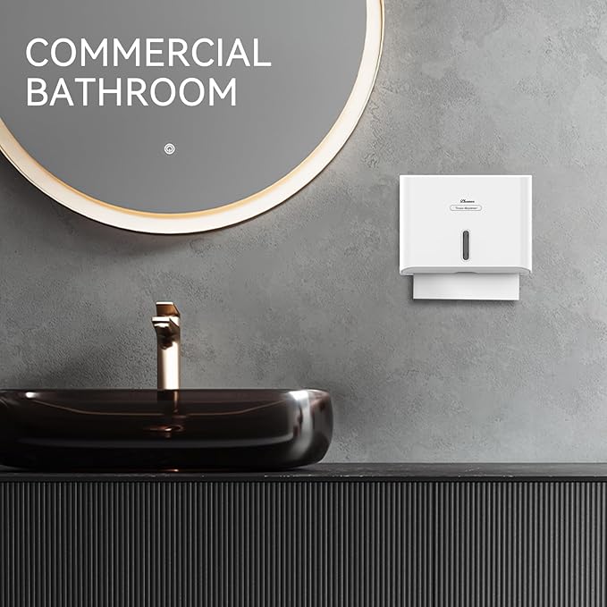 Paper Towel Dispenser Wall Mount, Adhesive No Drilling Multifold Trifold C Fold Commercial Hand Towel Dispenser,White