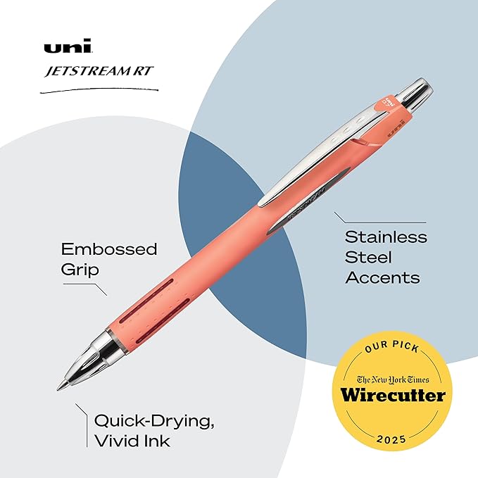 uni-ball Jetstream RT Pens - NY Times Wirecutter Best Pen for Over a Decade - Pack of 3 Black Fine Point Pens, 0.7mm - Back to School