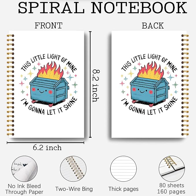 Funny Dumpster Fire Notebook, This Little Light of Mine Dumpster Fire Journal, Funny Notebook Journal for Coworkers, Sarcastic Office Gifts, Hardcover Spiral Notebooks 5.5x8.3 Inch