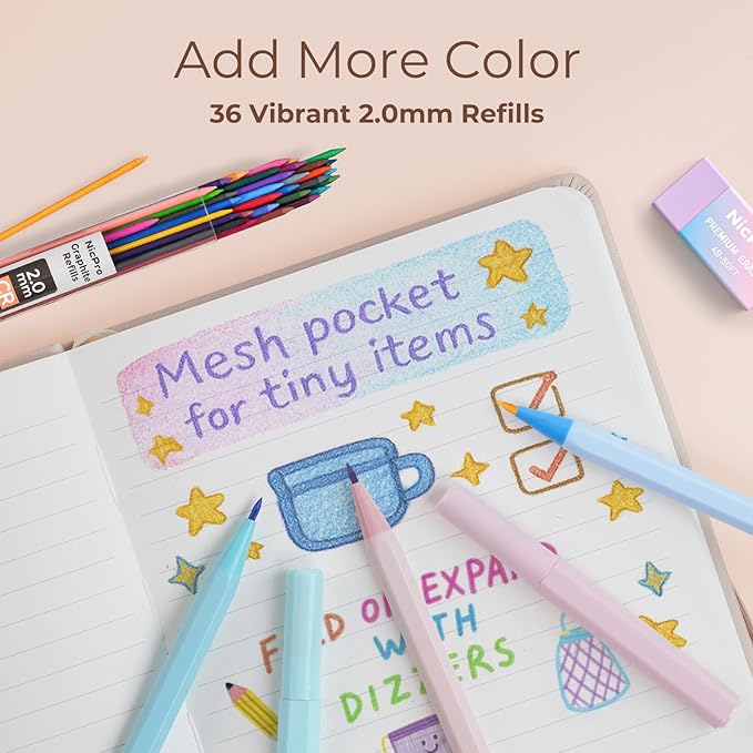 Nicpro 38PCS Aesthetic School Supplies, Cute Mechanical Pencils 0.5, 0.7, 0.9 & 2.0 mm with 564PCS Lead Refills, Pastel Mechanical Pencil Set for Students Girls Writing Drawing Drafting - Pink Case