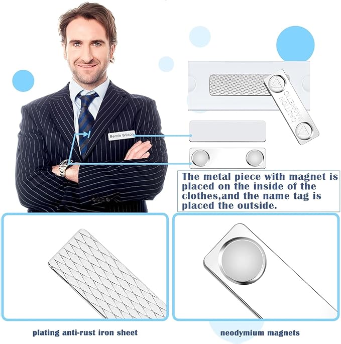 50 Pieces Magnetic Name Tags Kit Acrylic Name Badge Holders Clear Label Holders with Blank Printable Paper Inserts Magnets Custom Identity for Office