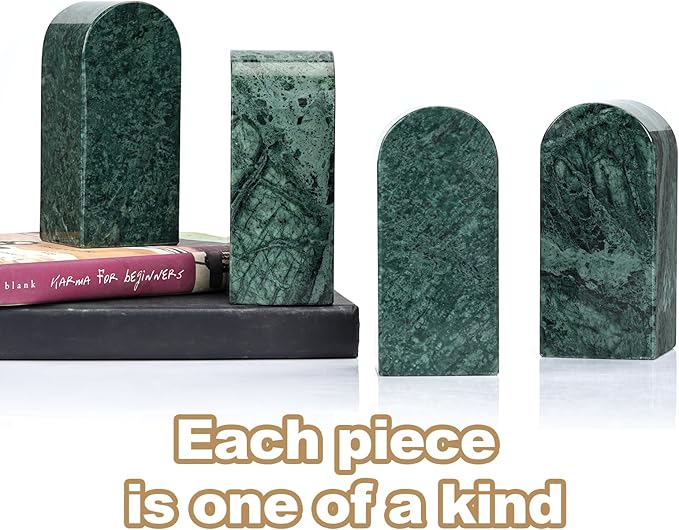 Koville Indian Natural Marble Bookends for Shelves, Decorative Book Ends, 7lbs Heavy-Duty Marble Book Holders, Bookshelf Apartment Decor for Normal Books/CD/Video Games(Indian Green)