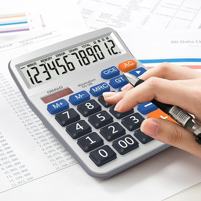 Desktop Calculator Extra Large 5-Inch Clear LCD Display 12-Digit Big Number Button Office Calculator with Auto Sleep Function (OS-5M)