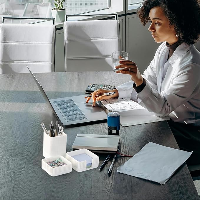 Aesthetic Desk Organizers and Accessories Set of 3 with Pen Holder,Paperclip Holder,Sticky Note Holder - Durable Plastic Pencil Holder for Office Women Men-Teacher Appreciation/Back-to-school Gift