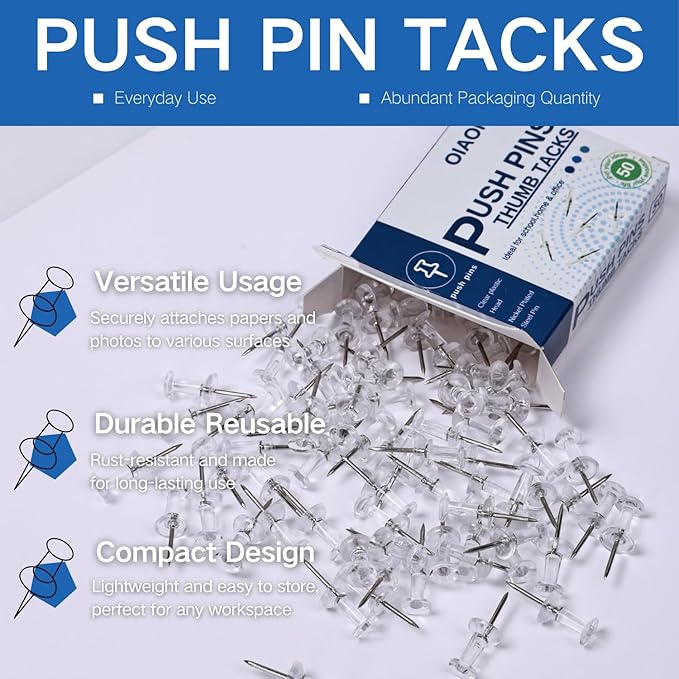 300pcs Clear Push pins for Bulletin Board Thumb Tacks for Walls pushpins Wall pins