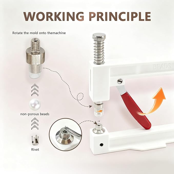 Pearl Setting Machine Hand Press Tools 2 Boxes White No Holes Pearl Beads with Rivet Studs Screw Heads L Hexagon Wrench for Decorating Clothes Hat Trousers Dresses Bag Hair Band DIY Crafts (White)