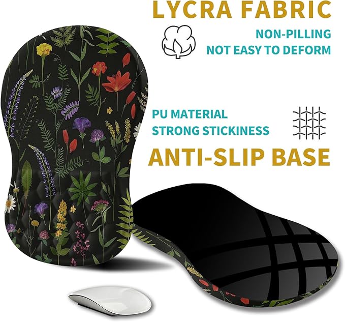 Hokafenle Ergonomic Mouse Pad Wrist Support, Wrist Rest Mousepad for Carpal Tunnel Pain Relief with Integrated Memory Foam Slope Massage Bulge (11.8x7.9 inch,Flowers