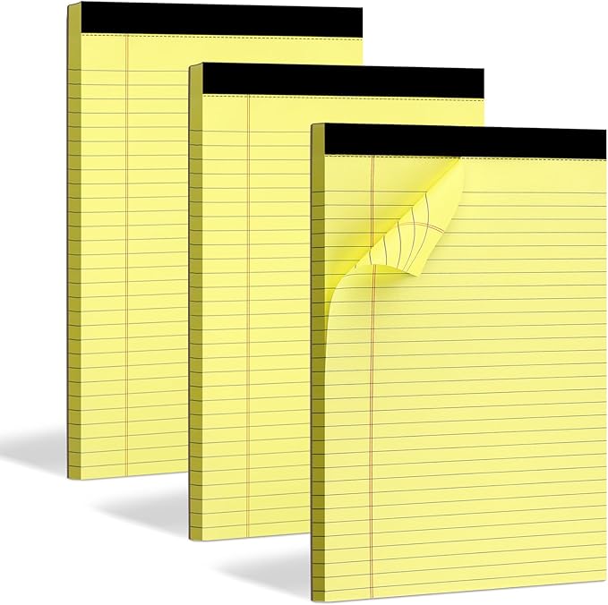 WINKIO Yellow Legal Pads, 3 Pack Writing Pads 8.5 x 11 inch, Micro Perforated Notebooks with Sturdy Back, Wide Ruled, 30 Sheets Per Writing Pad for School, College, Office, Professional