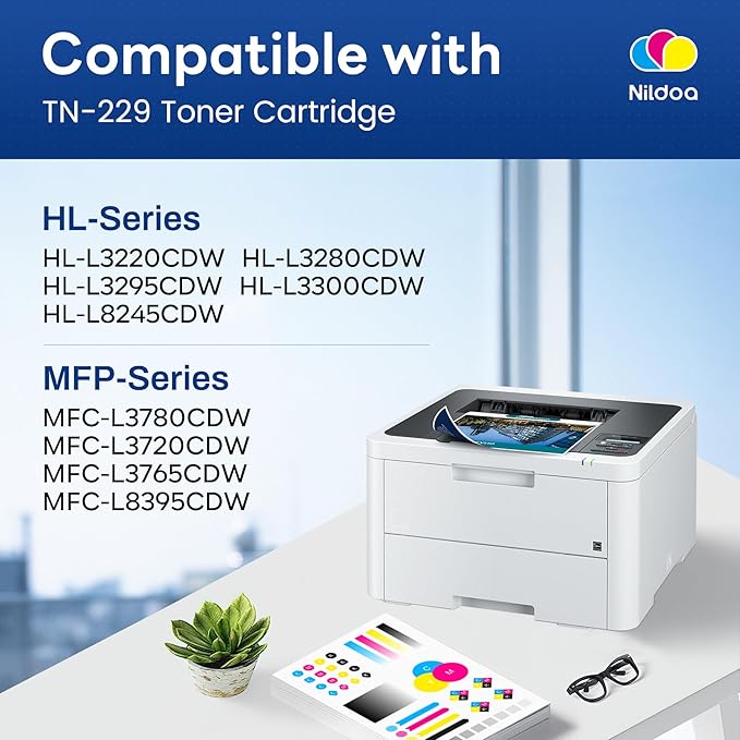 TN229 Toner Cartridges 4 Pack Replacement for Brother TN229BK/C/M/Y TN-229 MFC-L3720CDW MFC-L3780CDW HL-L3280CDW Printer Ink (TN2294PK Black Cyan Magenta Yellow)