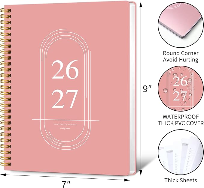 Monthly Planner 2026-2027 - 2 Year Monthly Planner Calendar 2026-2027, Jan. 2026 - Dec. 2027, 7.3" * 9.5", 24 Months Calendar Planner with Note Pages, for Office, School Home Planning - Pink