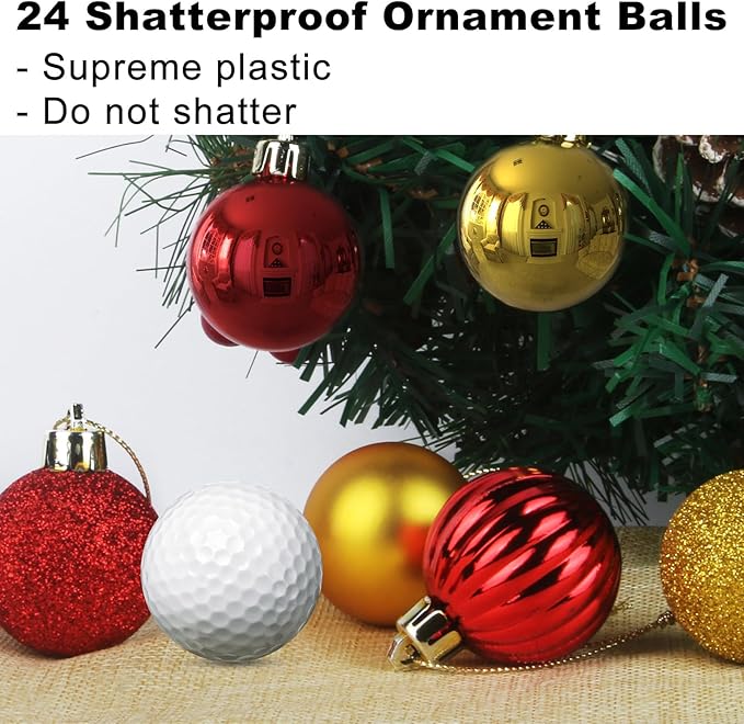 Red & Gold 1.6" Small Christmas Balls Christmas Tree Decoration Ornaments Shatterproof Hanging Balls for Birthday Halloween Holiday Wedding Decorations Set of 24pcs