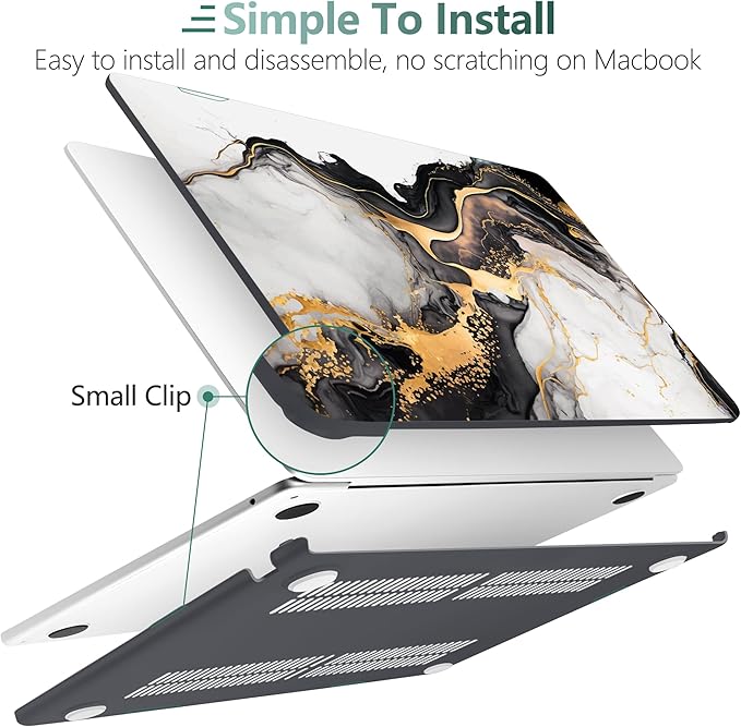 DONGKE Compatible with M4 MacBook Air 15 inch Case 2025 2024 2023 A3241 A3114 A2941 M3 M2 Liquid Retina Display Touch ID, Plastic Hard Case & Keyboard Skin & Screen Protector - Golden Marble