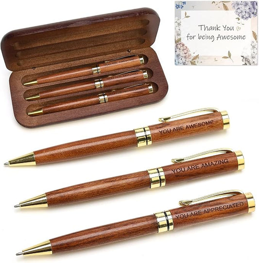 Luxury Wooden Pen Set Thank You Gifts for Women Men Friends Cool Teacher Boss Appreciation Gift for Female Coworkers Nice Engraved Pens Gifts Office Business Pens Work Employee Gratitude Gift