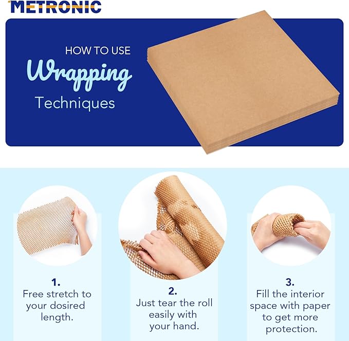 METRONIC 12 x 12" Honeycomb Packing Paper Sheets for moving 50 Pcs, Wrapping Papers for Bubble Cushioning Wrap and Shipping Packaging, Brown