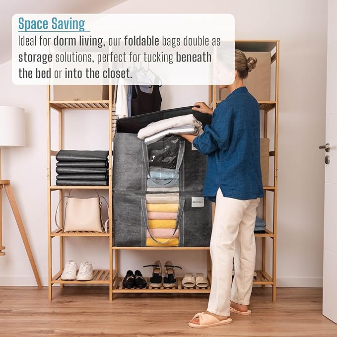 VENO 2 Pack Moving Bags, Moving Supplies, Moving Boxes, College Packing Storage Boxes with Lids Alternative, Heavy Duty Totes, Extra Large, Sturdy Handles, Zipper (Dark Gray with Window, 2 Pack)