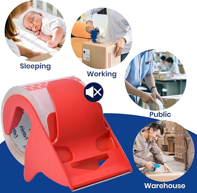 ADHES No Noise Shipping Packing Tape, 48mm x 20m, 6 Tape Rolls with Dispensers, Heavy Duty Packing Tape for Moving Boxes-Moving Tape Strong Adhesive Packaging