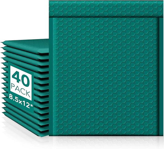 Fuxury Thick Bubble Mailers 8.5x12” 40 Pack Large Bubble Envelopes Opaque Cushioning Mailer for Small Business Mailing Books Clothes Makeup Supplies Forest Green #2