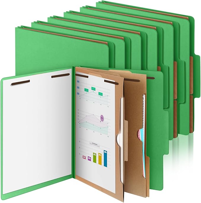 Skyygemm 12 Pcs Classification Folders Letter Size, 2 Pocket Dividers Pressboard File Folder with Fasteners, Expanding File Organizer Bulk for Teachers, Clergy, Office, Church, Christmas (Green)
