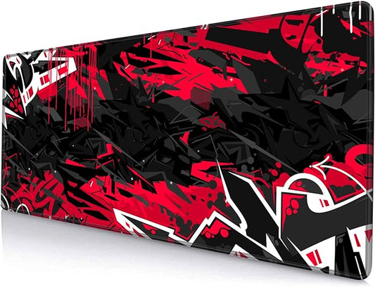 Mouse Pad Gaming, Large XXL Mouse Pads, Non-Slip Rubber Base Mousepad, Keyboard Mouse Mat Desk Pad with Stitched Edges, 31.5x11.8 inch Black Red