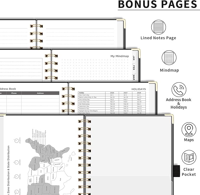 AHGXG 2026 Planner, Weekly and Monthly, 2026 Calendar, Jan 2026 - Dec 2026, Hardcover with Monthly Tabs, 100 GSM Thick Paper, for Women School Home Office Supplies, 6" X 8.38", Black