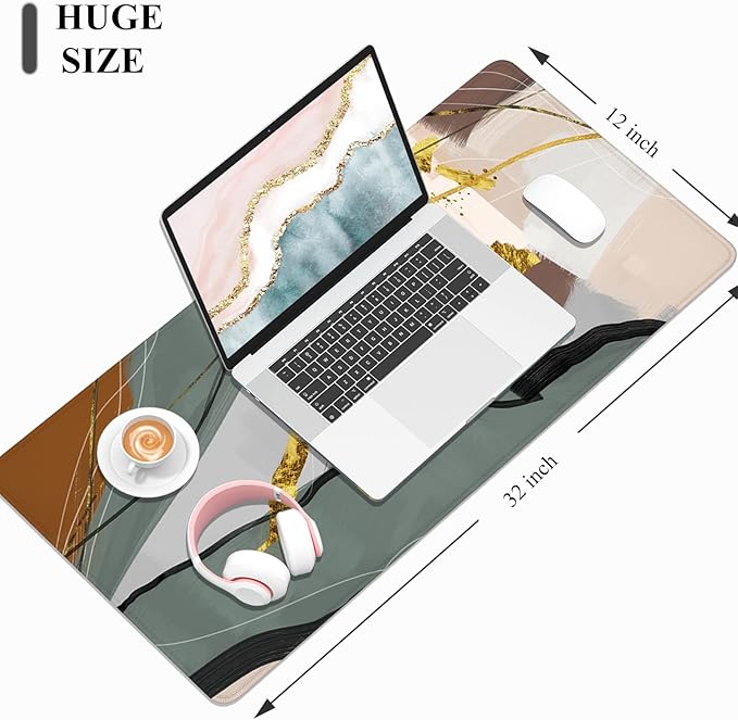 Desk Mat, 32" x 12" XXL Extended Large Gaming Mouse Pad, Desktop Decor Desk Pad, Cute Men Women Office Supplies and Accessories, XL Mouse Mat for Laptop & Keyboard, Retro Abstract Art