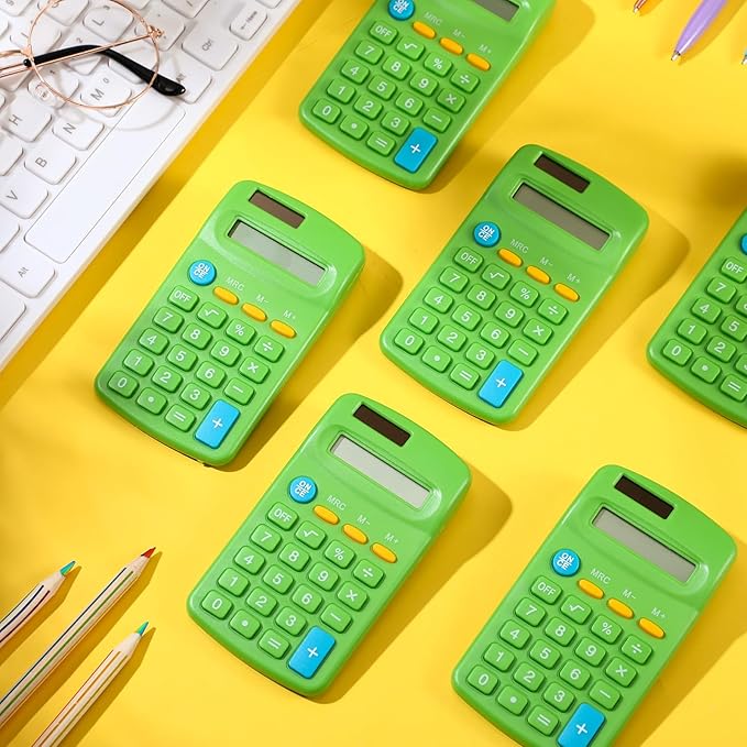 24 Pieces Basic Calculators for Students Small Pocket Size 8 Digit Display Mini Calculators Dual Powered Handheld for School Desktop Home(Green)