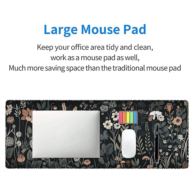 Floral Gaming Mouse Pad Desk Pad Aesthetics Flower Plant Weeds XL Mouse Pad Large Mousepad Extended Laptop Keyboard Mat Gaming Desk Pad Mouse Mat Office Computer Keyboard Laptop Home 31.5"x11.8"