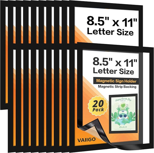 20-Pack Magnetic Sign Holders 8.5 x 11 - Magnetic Frames for Fridge & Metal Surfaces - File/Document/Paper Holders, Picture & Poster Display Frames for Home, Office, Store