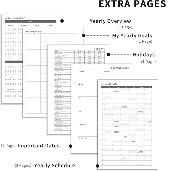 AHGXG 2026 Planner, Weekly and Monthly, 2026 Calendar, Jan 2026 - Dec 2026, Hardcover with Monthly Tabs, 100 GSM Thick Paper, for Women School Home Office Supplies, 6" X 8.38", Black