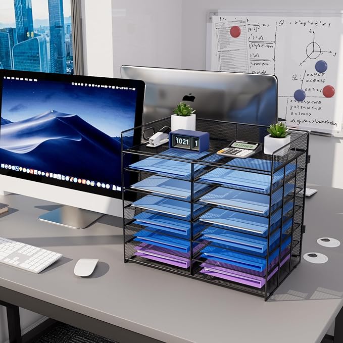 Marbrasse Desktop Literature Organizer, Mesh Paper Organizer, Desk Organizers, File Sorter Mail Center Paper Storage Cabinet Classroom Keepers Mailbox for Office Home School, Black