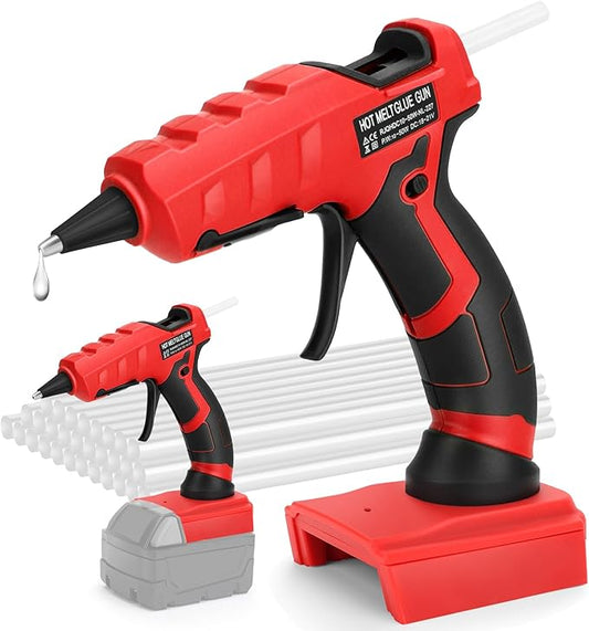 LIVOWALNY Cordless Hot Glue Gun Compatible with Milwaukee 18V Battery, Hot Glue Gun Kit for 18v Tools in Crafting, Wood, PVC, Glass with 30 Pcs 0.27 * 5.9 inch Hot Glue Sticks (Battery Not Included)
