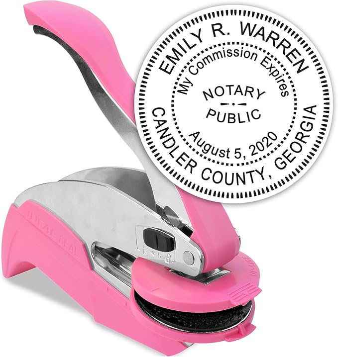 MaxMark Notary Seal Round Pink Embosser for Georgia State - Includes Gold Burst Seal Labels (50 Count)