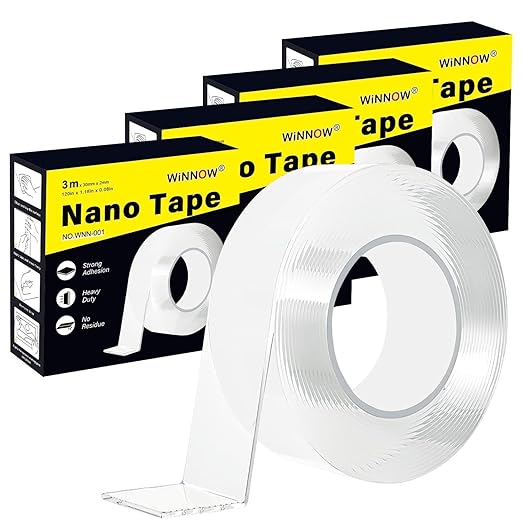 WINNOW Double Sided Mounting Tape - Strong Adhesion, Washable and Reusable, No Residue Removable Adhesive Tape for Walls, Bathroom, Mats, Picture Hanging (1.18 inches x 40 feet)
