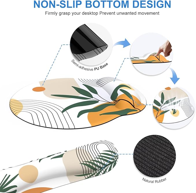 iCasso Mouse Pad and Keyboard Wrist Rest Set, 4in1 XXL Large Mousepad +Keyboard Pad+Mouse Wrist Rest+Coaster with Wrist Support, Ergonomic Desk Pad Mat for Home Office Table Computer-Elm Leaf