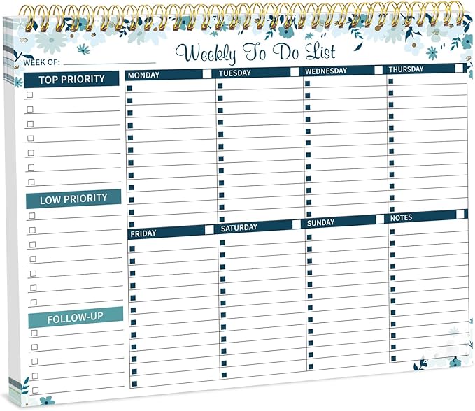 Thboxes 52 Sheets Weekly To Do List Notepad, 8.5" x 11" Efficiently Plan Weekly Task List Notepad for Student Work Home Office School Improve Focus and Efficiency Weekly Planner Blue