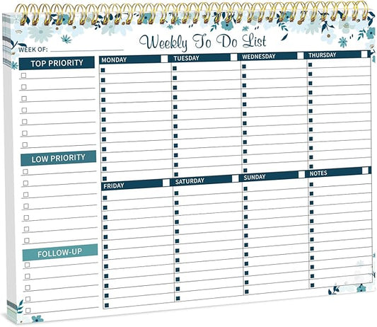 Thboxes 52 Sheets Weekly To Do List Notepad, 8.5" x 11" Efficiently Plan Weekly Task List Notepad for Student Work Home Office School Improve Focus and Efficiency Weekly Planner Blue
