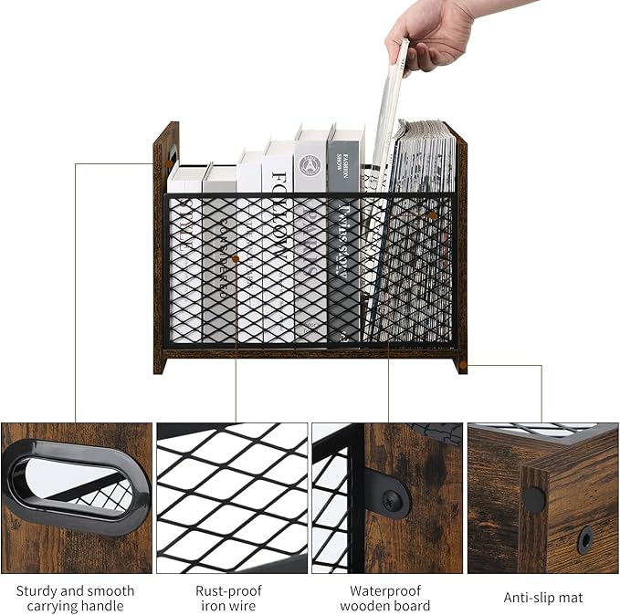 YINMIT Magazine Holder, Magazine Rack for Desktop and Home Office, Farmhouse File Storage Basket for Letters, Magazines, Books, Newspapers (Large)