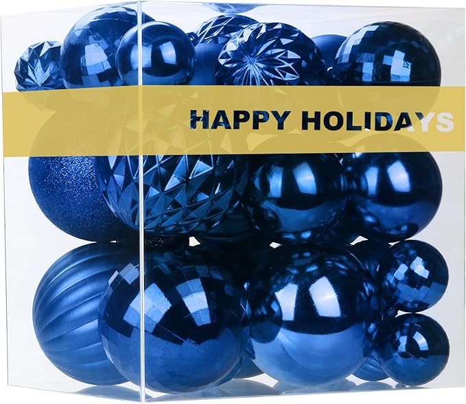 Royal Blue Christmas Ornaments - Christmas Tree Decorations Shatterproof Hanging Balls for Birthday Wedding Holiday Decor Set of 36pcs, Multi-Sizes(1.6",2.5",3.2")