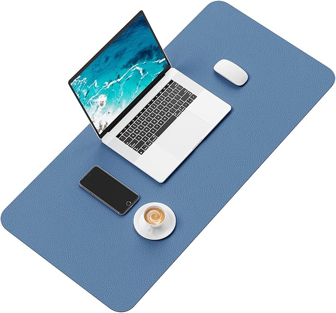 Hsurbtra Desk Pad, 30" x 14" PU Leather Desk Mat, XL Extended Mouse Pad, Waterproof Desktop Blotter Protector, Non-Slip Ultra Thin Large Laptop Keyboard Writing Mat for Office Home, Dark Blue