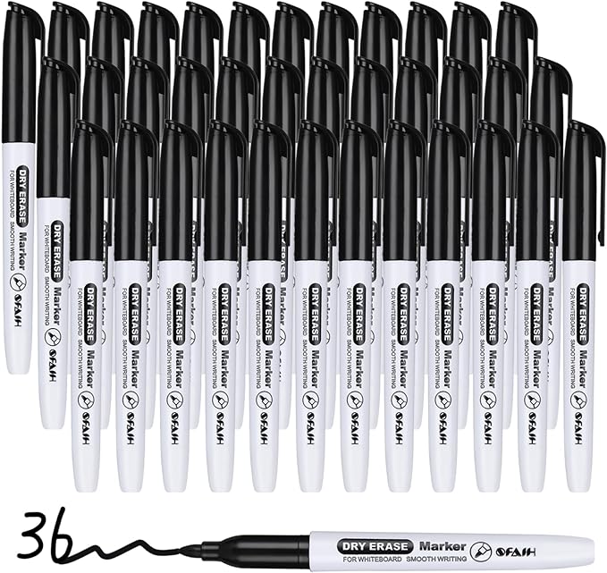 SFAIH Dry Erase Markers Whiteboard Markers - 36 Pack Black Dry Erase Marker Fine Tip For Kids Adults, Dry Erase Markers Bulk No Odor For Office Supplies Classroom Must Haves