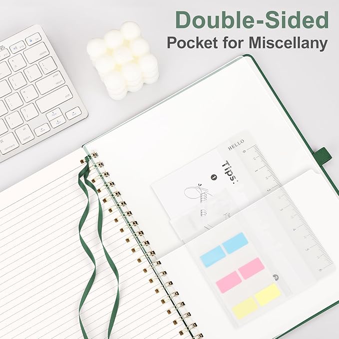 AHGXG Lined Spiral Notebook 8.5" x 11", A4 Large Notebooks for Women Men, Hardcover Leather Notebook College Ruled, 100 GSM Thick Paper, Notebooks for Work School Note Taking Writing, Green