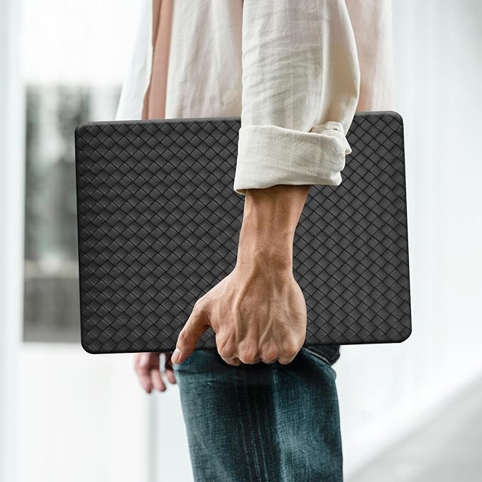 Woven Case for MacBook Air 15 inch Case 2023 2024 2025 M4 A3241 M3 A3114 M2 A2941,for Mac Air M2 Sturdy Protective Leather Woven Textured Cases&Keyboard Cover for Mac 15 M4 Weave,Boho Black