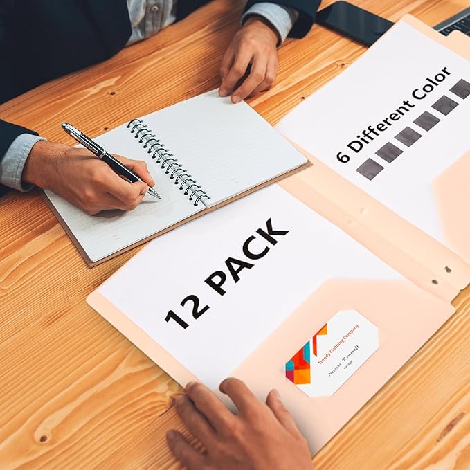 Honoson 12 Pcs Plastic Folders with Clear Front Pocket 3 Hole Punched Folders for 3 Ring Binder 1/6 Cut Tabs for Office Classroom (Macaron Colors)