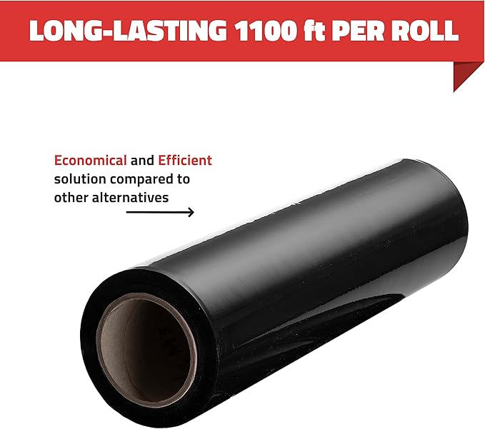 Simply Cool Black Stretch Wrap Industrial Strength Extra Thick 17.5" 1100 SqFt 80 Gauge (20 Micron) Shrink Wrap Roll for Moving Supplies, Furniture, Pallets, Plastic Wrap for Packing, Stretch Film