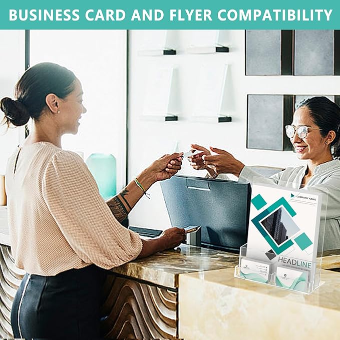 2 Pack Acrylic Brochure Holder 8.5 x 11 Inch with Business Card Holder, Clear Acrylic Brochure Holders Plastic Flyer Display Stand for Magazine, Pamphlet, Booklets, Menu, Journals, Literature