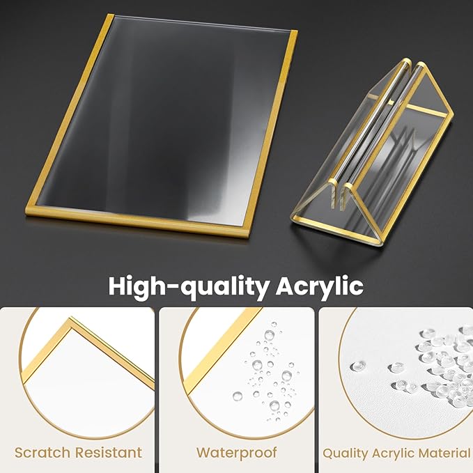 Acrylic Sign Holder 4X6 Gold Picture Frame Double-Sided Acrylic Frames for Wedding Table Numbers Photo Frames Flyers Menu with Removable Sticky Dots-6 Pack
