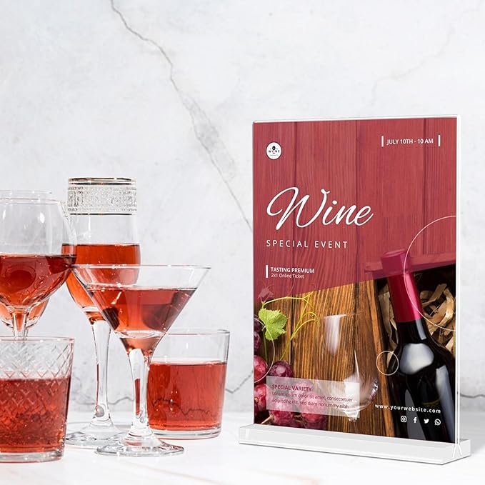 Acrylic Sign Holder 4x6 Inches 3 Pack T Shape Desktop Display Stand Vertical Double Sided Clear Table Menu Flyer Holder for Restaurants, Office, Shop, Wedding