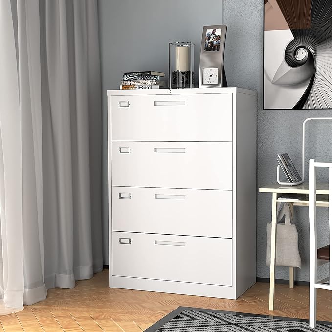 Lateral File Cabinet with Lock, 4 Drawer Large Metal Filing Cabinet,Home Office Lockable Storage Cabinet for Hanging Files Letter/Legal/F4/A4 Size-Assembly Required